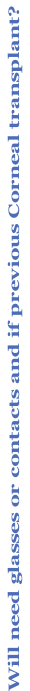 Will need glasses or contacts and if previous Corneal transplant?